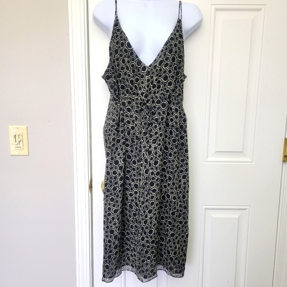 NWT Kenneth Cole 100% Silk Sleeveless Dress Waist Tie Black Cream Circles Sz 14 - Picture 1 of 13
